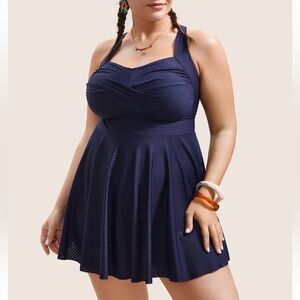 Bloomchic Plain Textured Crossover Bodycon Swim Dress